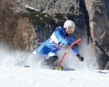 Ski racing, blocking slalom gate<