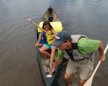 Canoeing, coming ashore